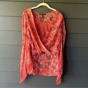 BcbgMaxAzria Top Womens XS Silk Hi Low Kimono Sleeve Flowy Lightweight Blouse